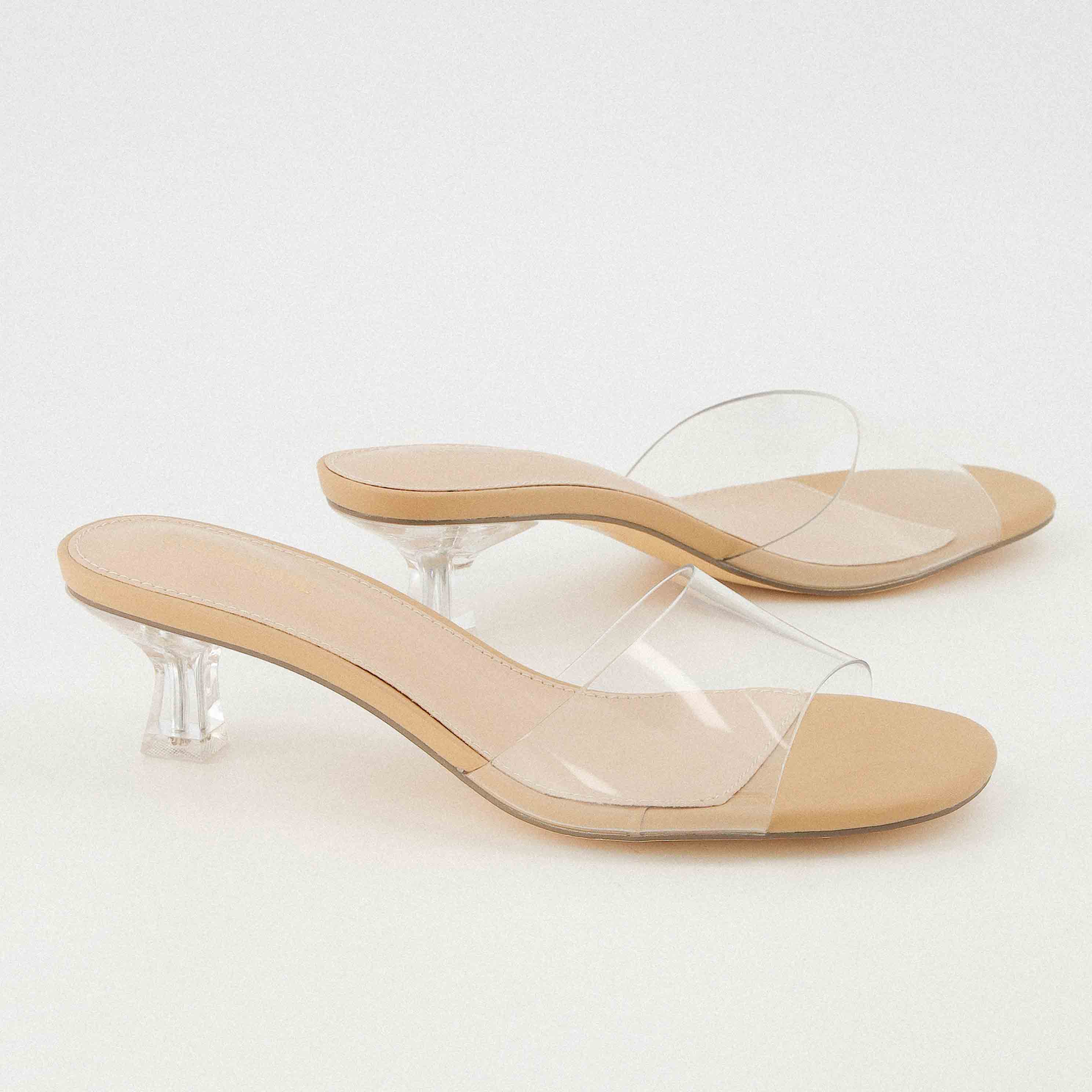 Cushionaire Women s Doral Lucite Kitten Heel Mule Sandals Memory Foam Clear 6