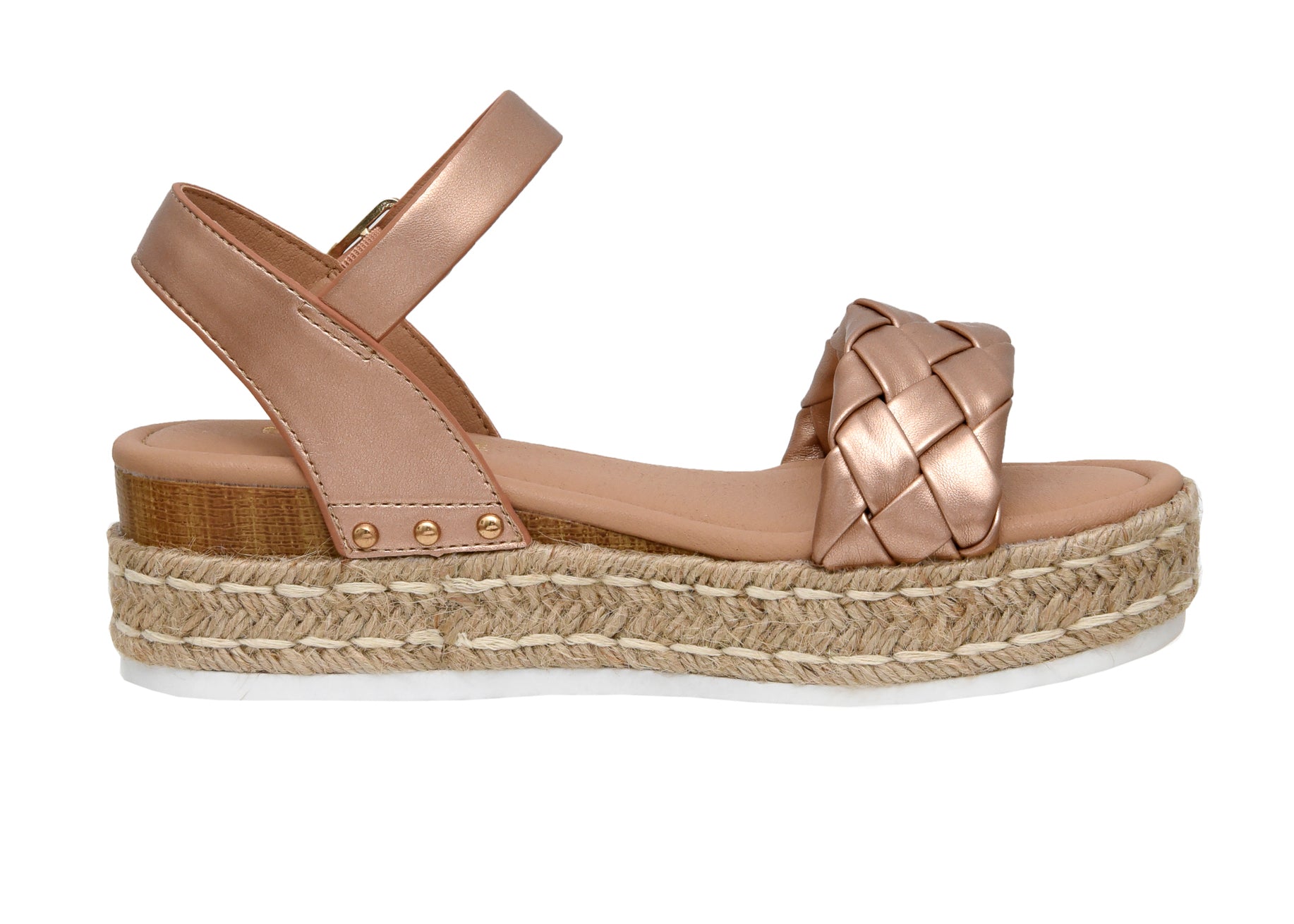 Mae Woven Espadrille Wedge Sandal Rose Gold