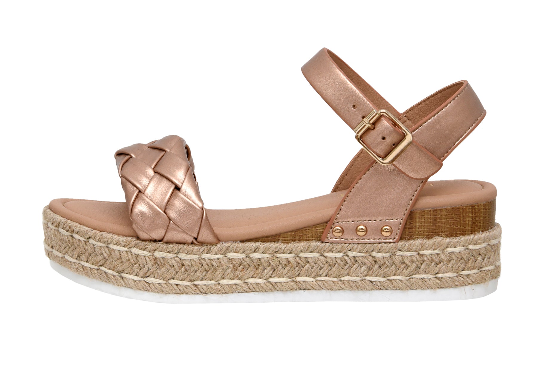 Mae Woven Espadrille Wedge Sandal Rose Gold