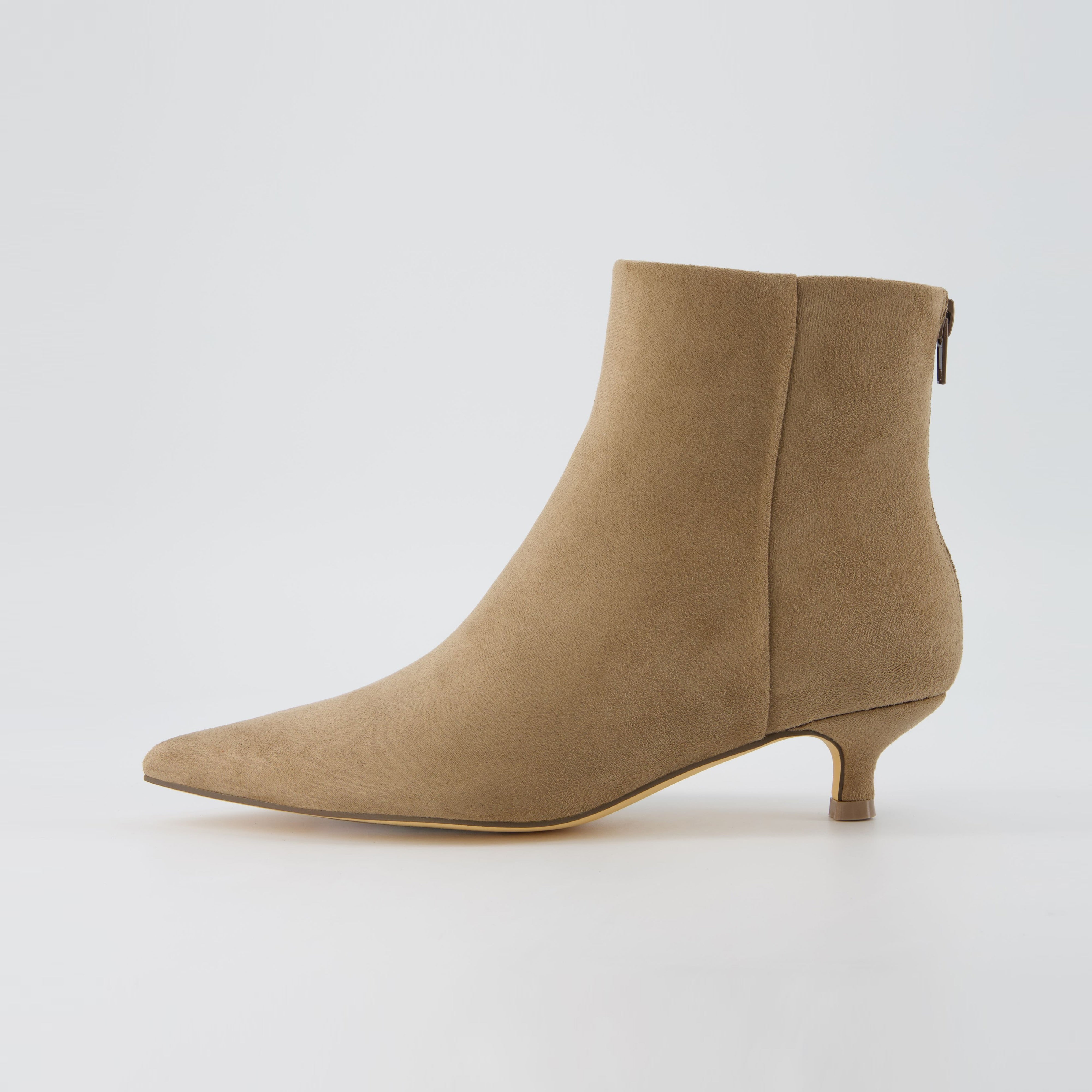 Barbie Kitten Heel Bootie Taupe Suede