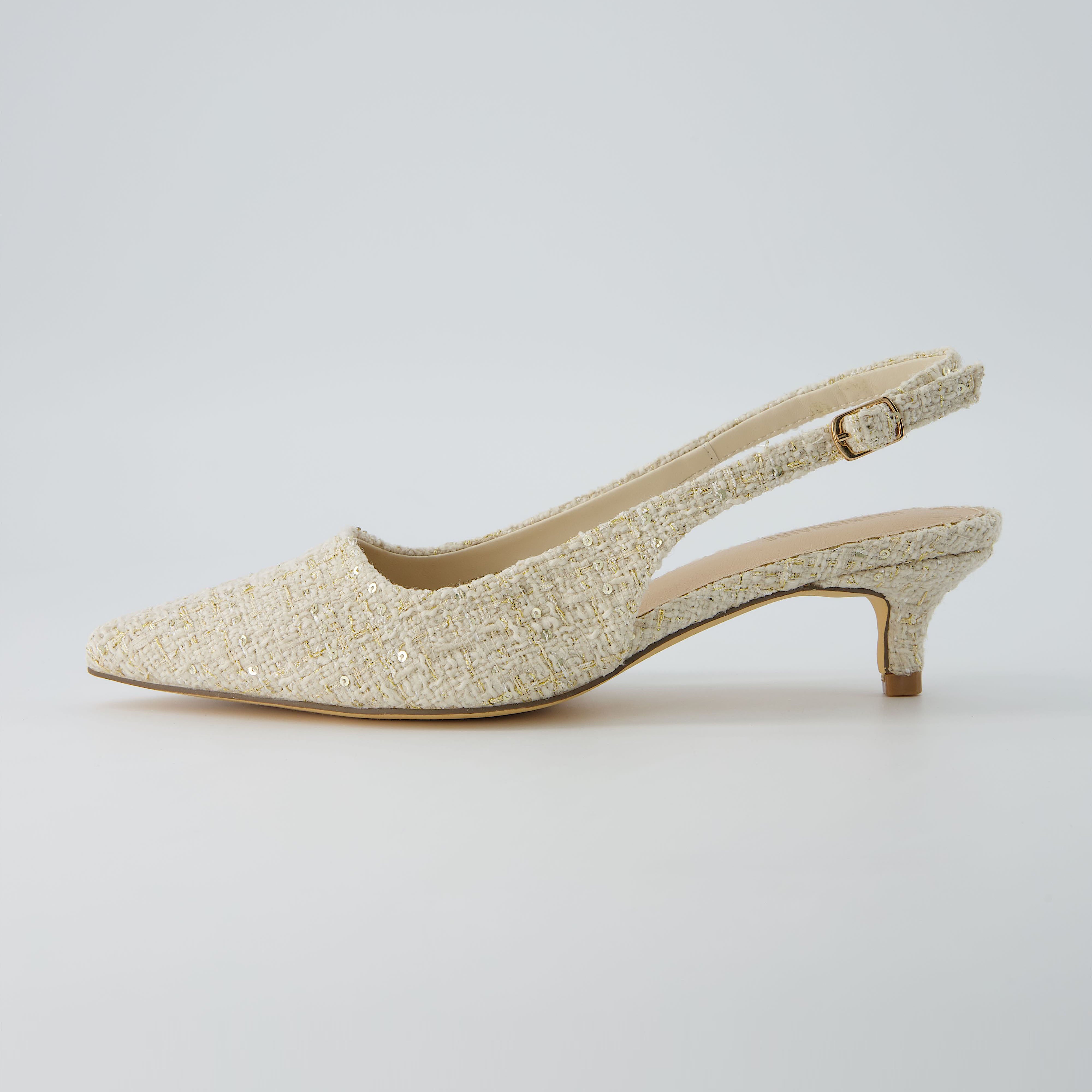 Buzz Tweed Kitten Heel Beige