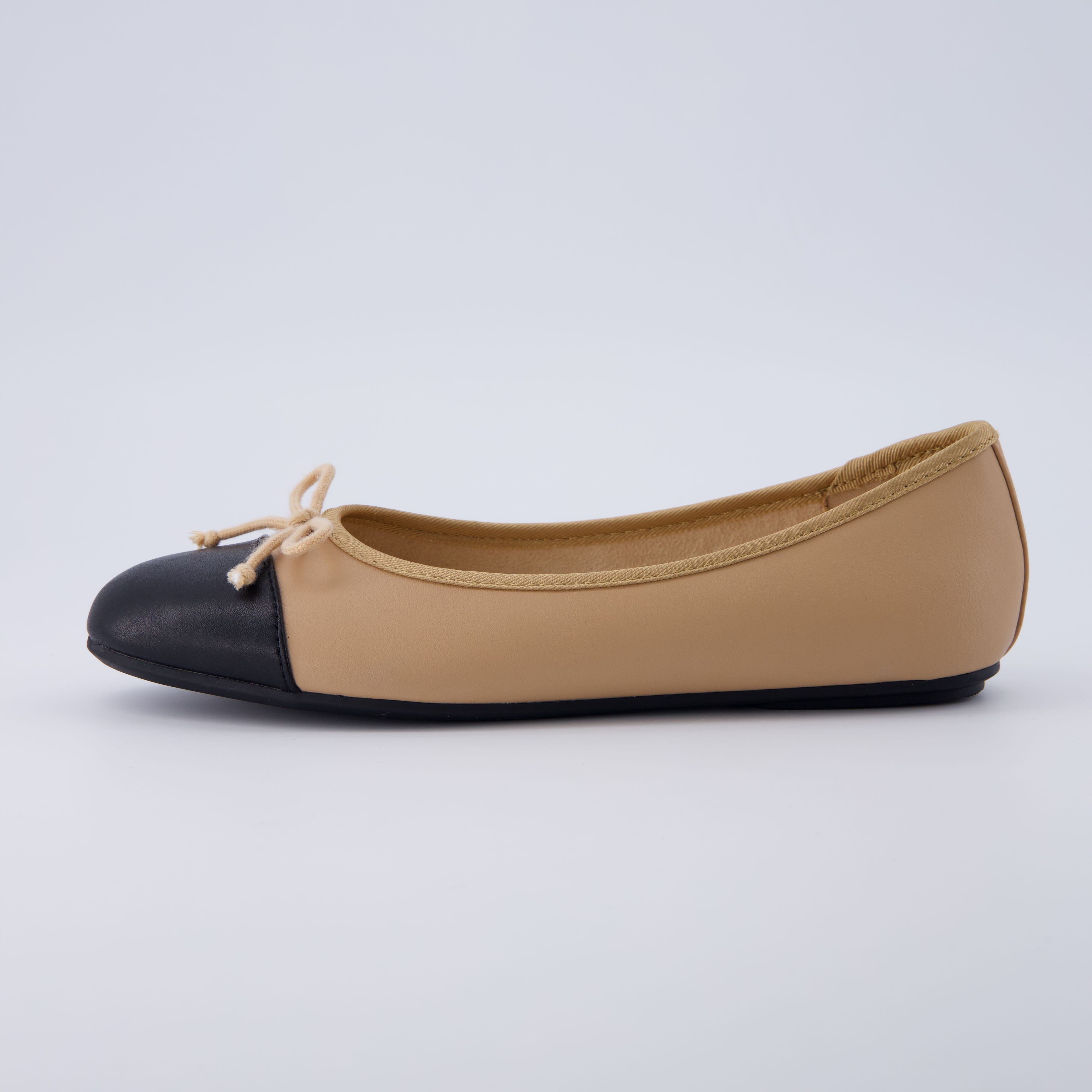 Tan and black cap sales toe flats