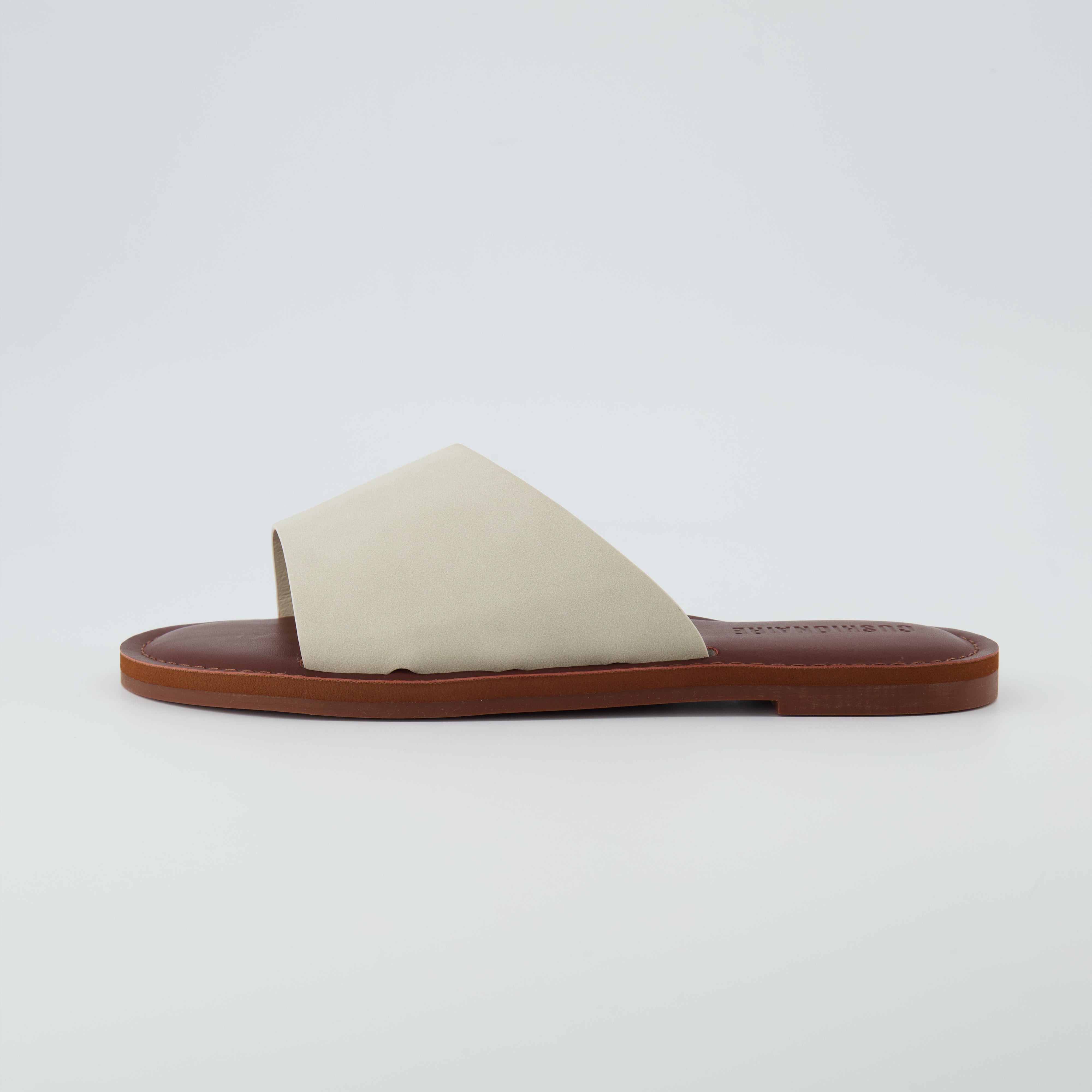 Carly One Band Slide Sandal Bone Vegan Suede