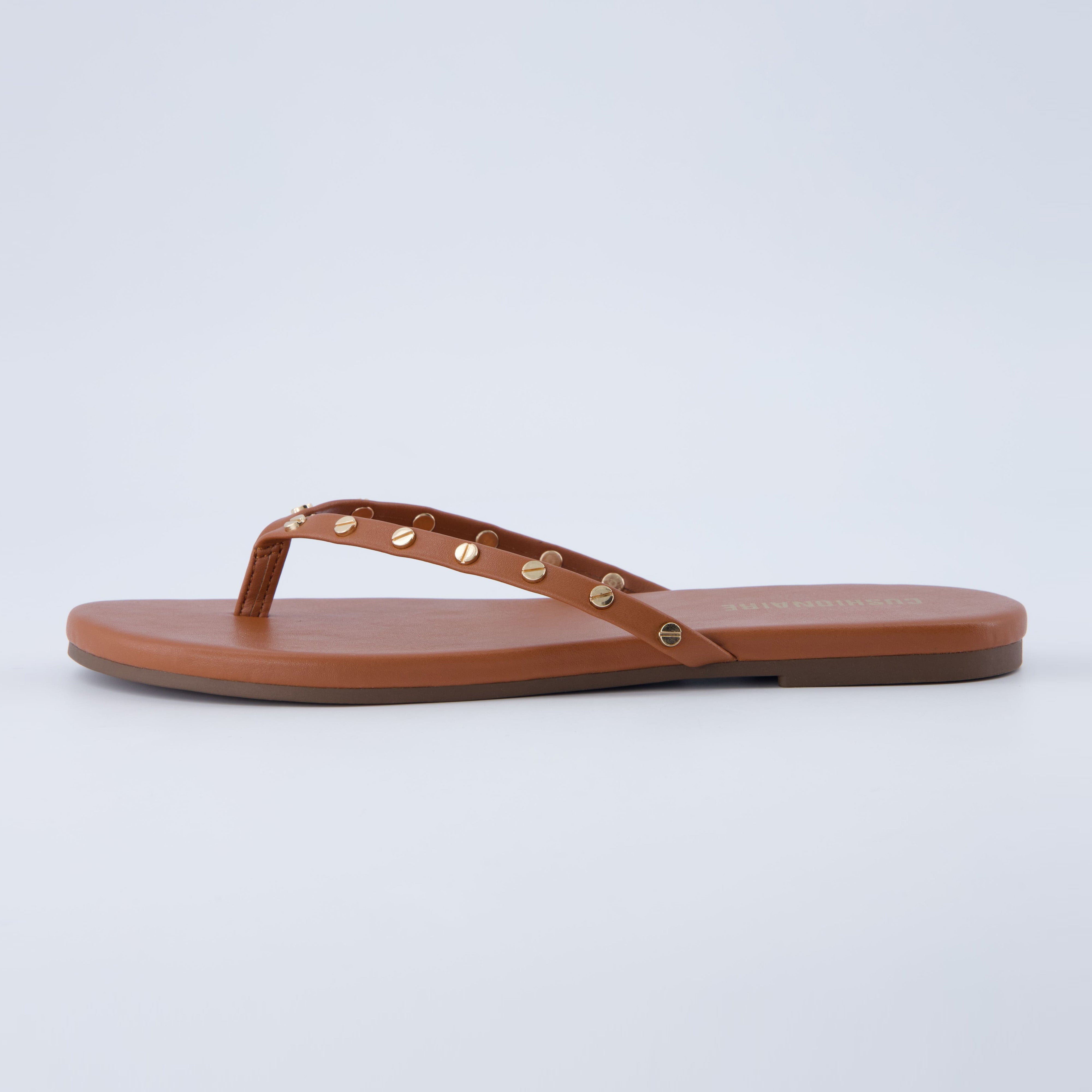 Confetti Studded Flip-Flops Cognac