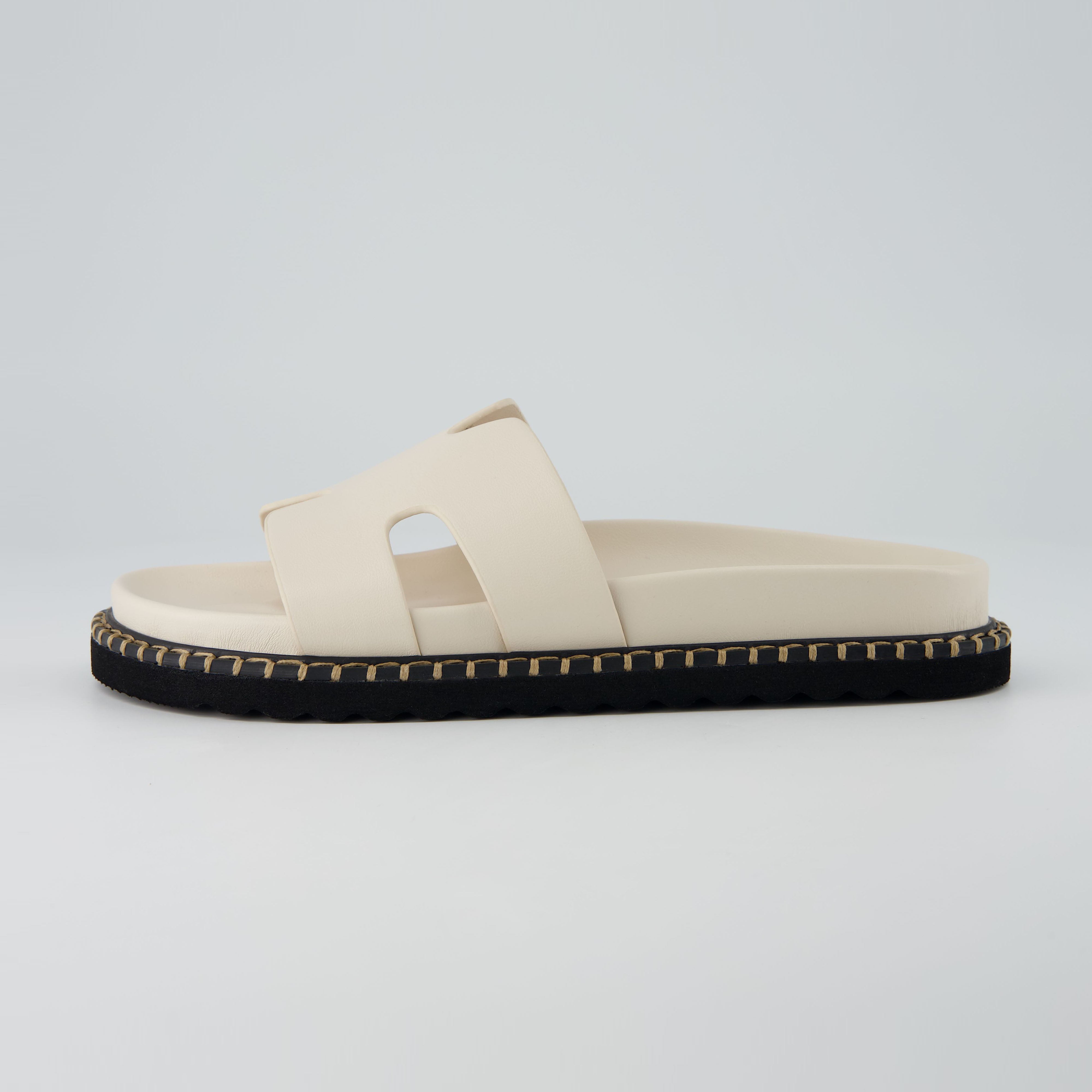 Crisp Footbed Slide Sandal Cream