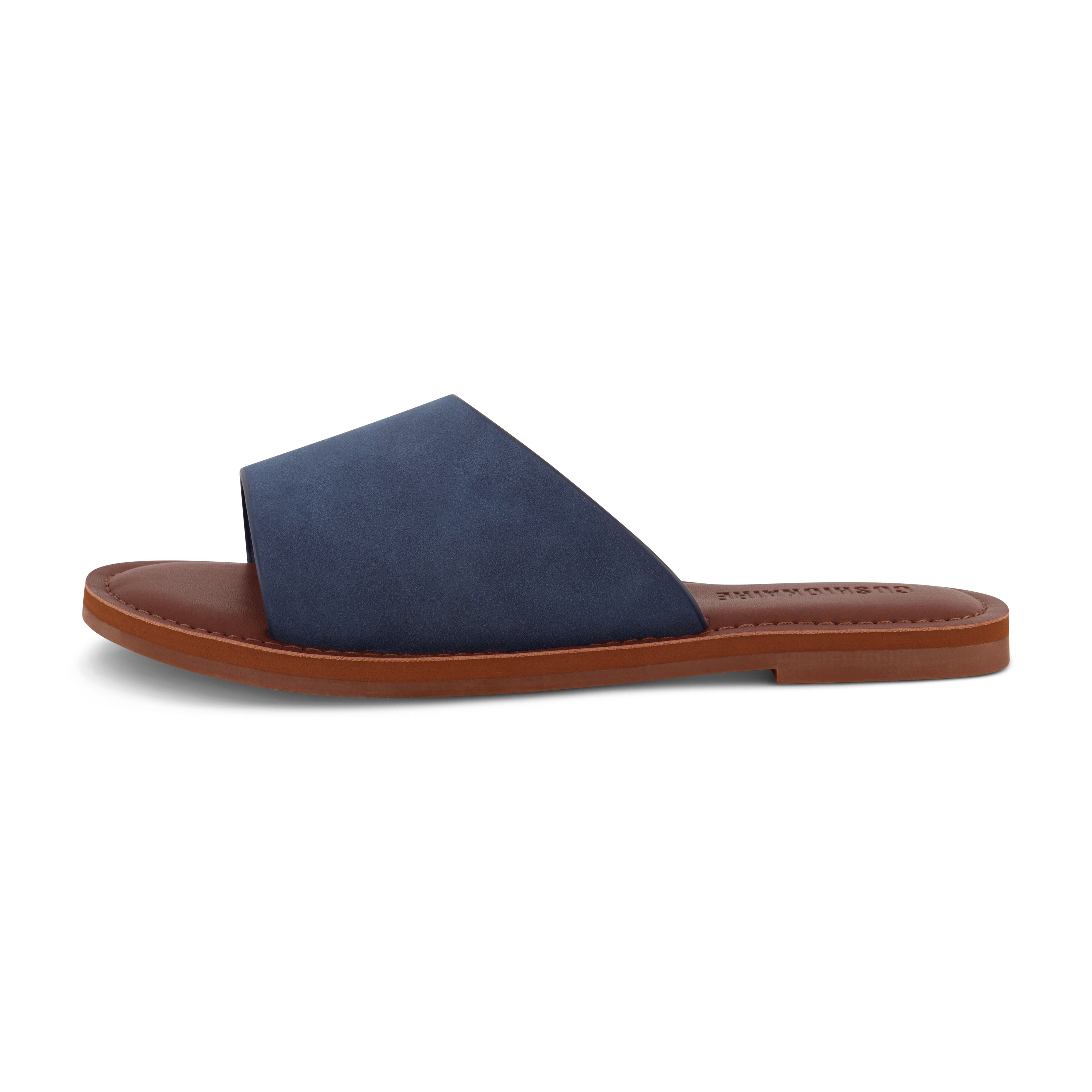 Carly One Band Slide Sandal Navy Vegan Suede