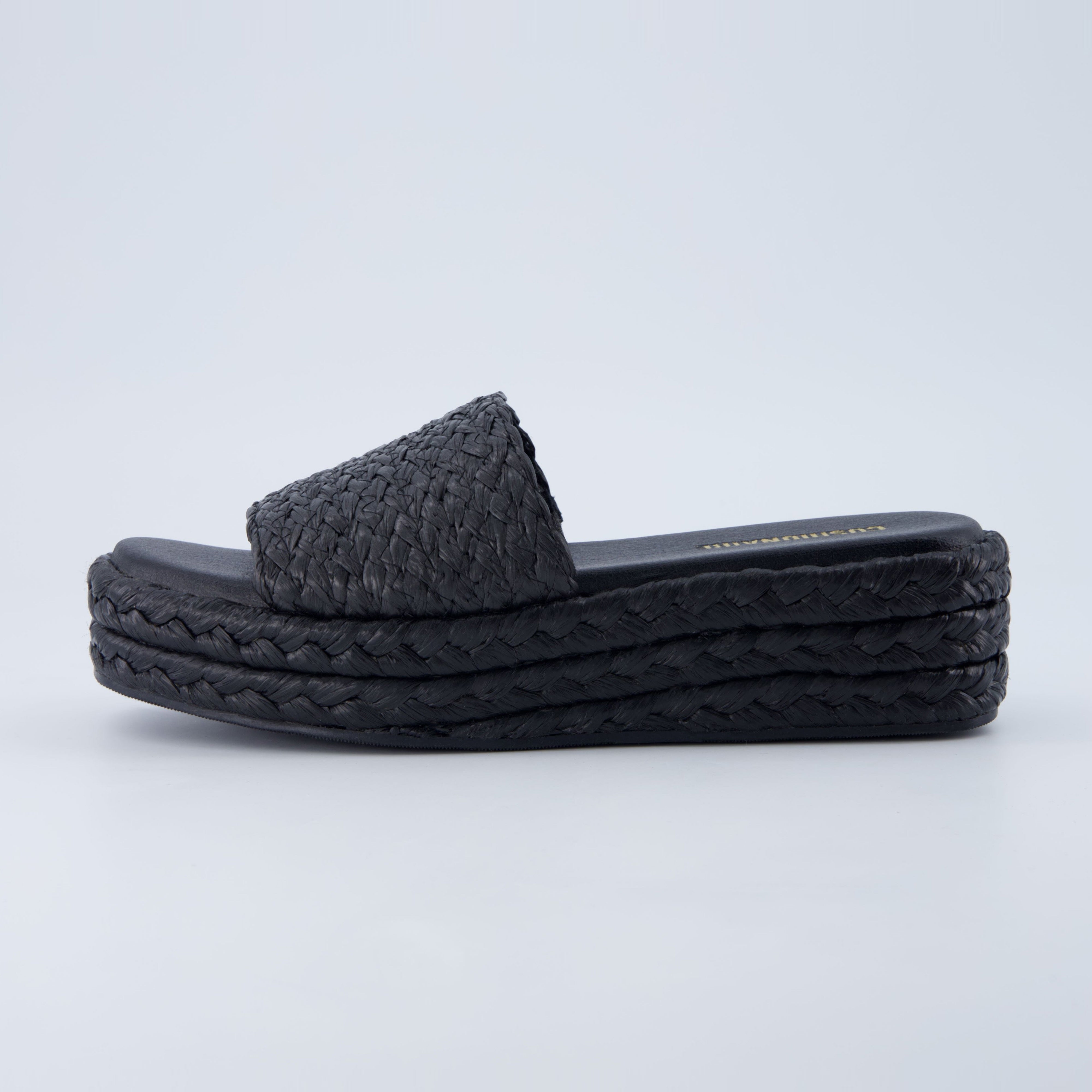 Kudos Platform Sandal Black Raffia