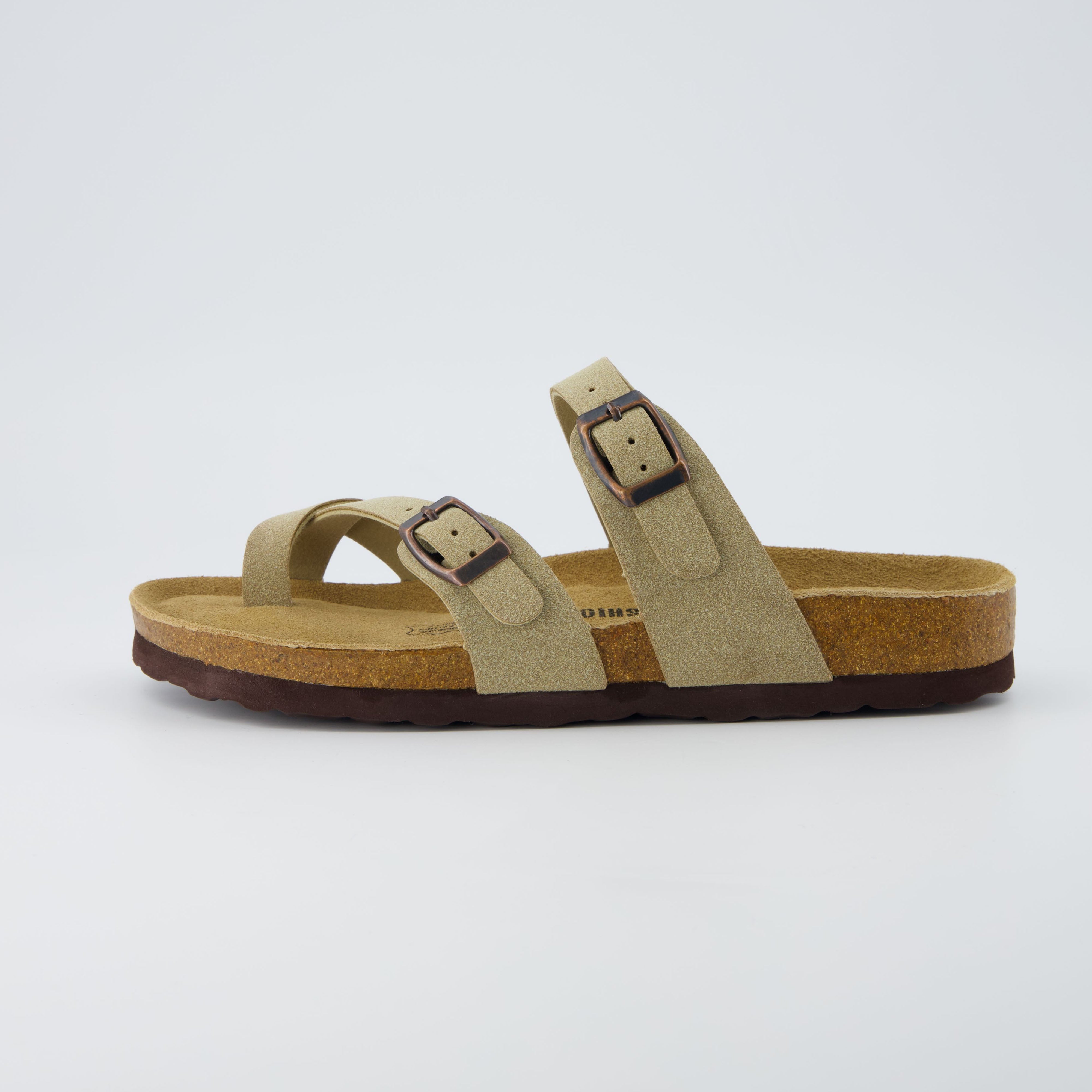 Luna Cork Footbed Sandal Suedes Taupe Vegan Suede