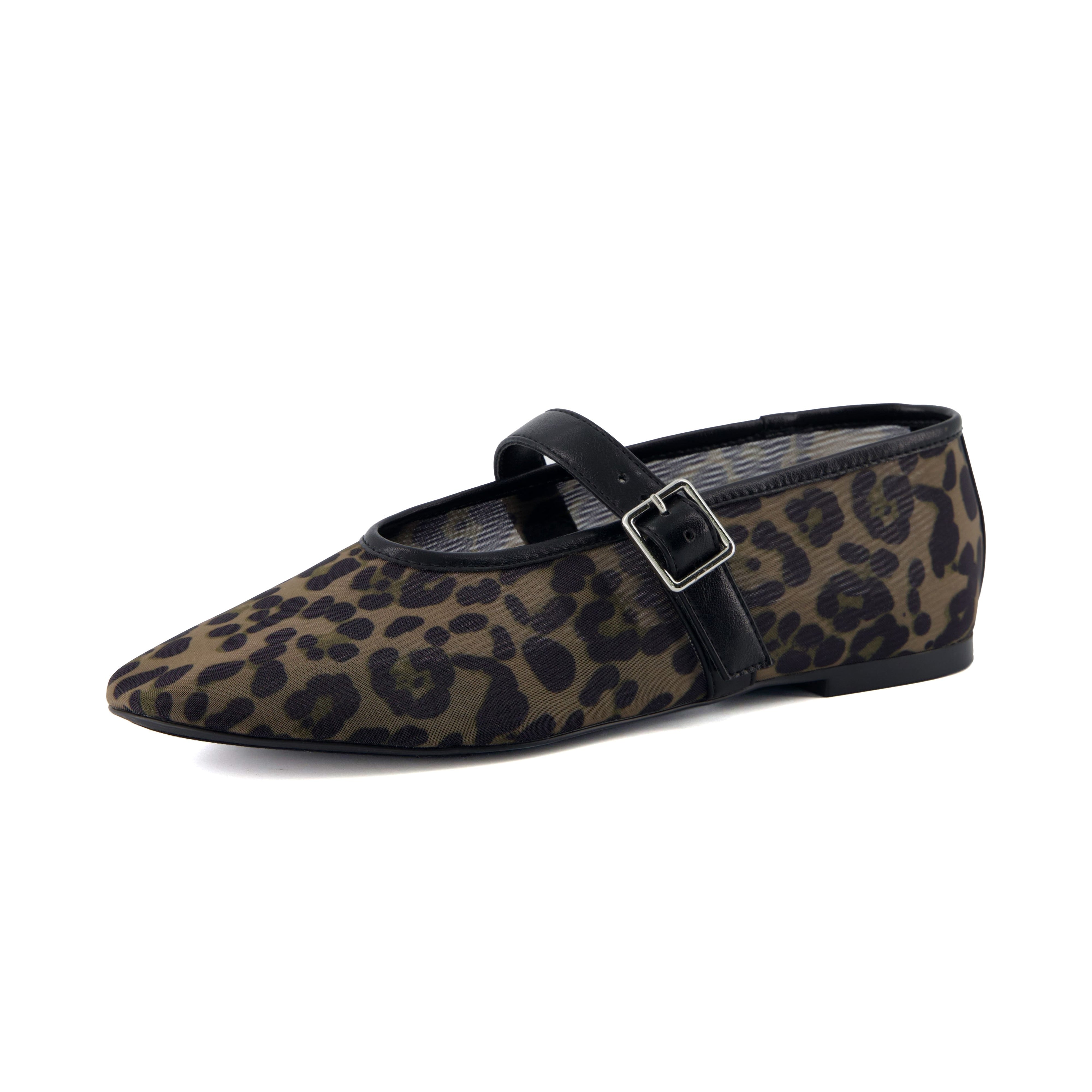 Moma Leopard Print Mary Jane Flat Cheetah