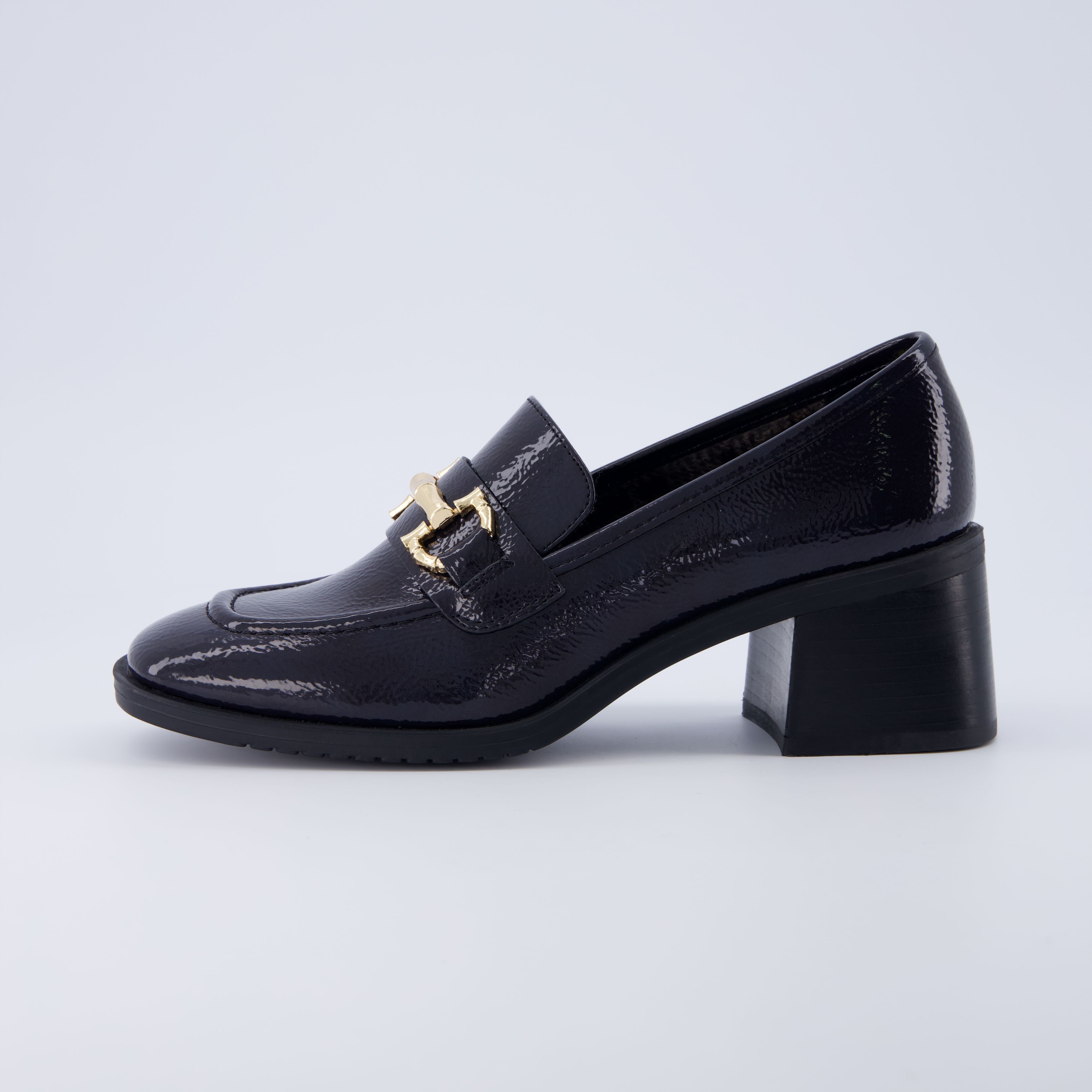 Black heeled best sale loafers womens