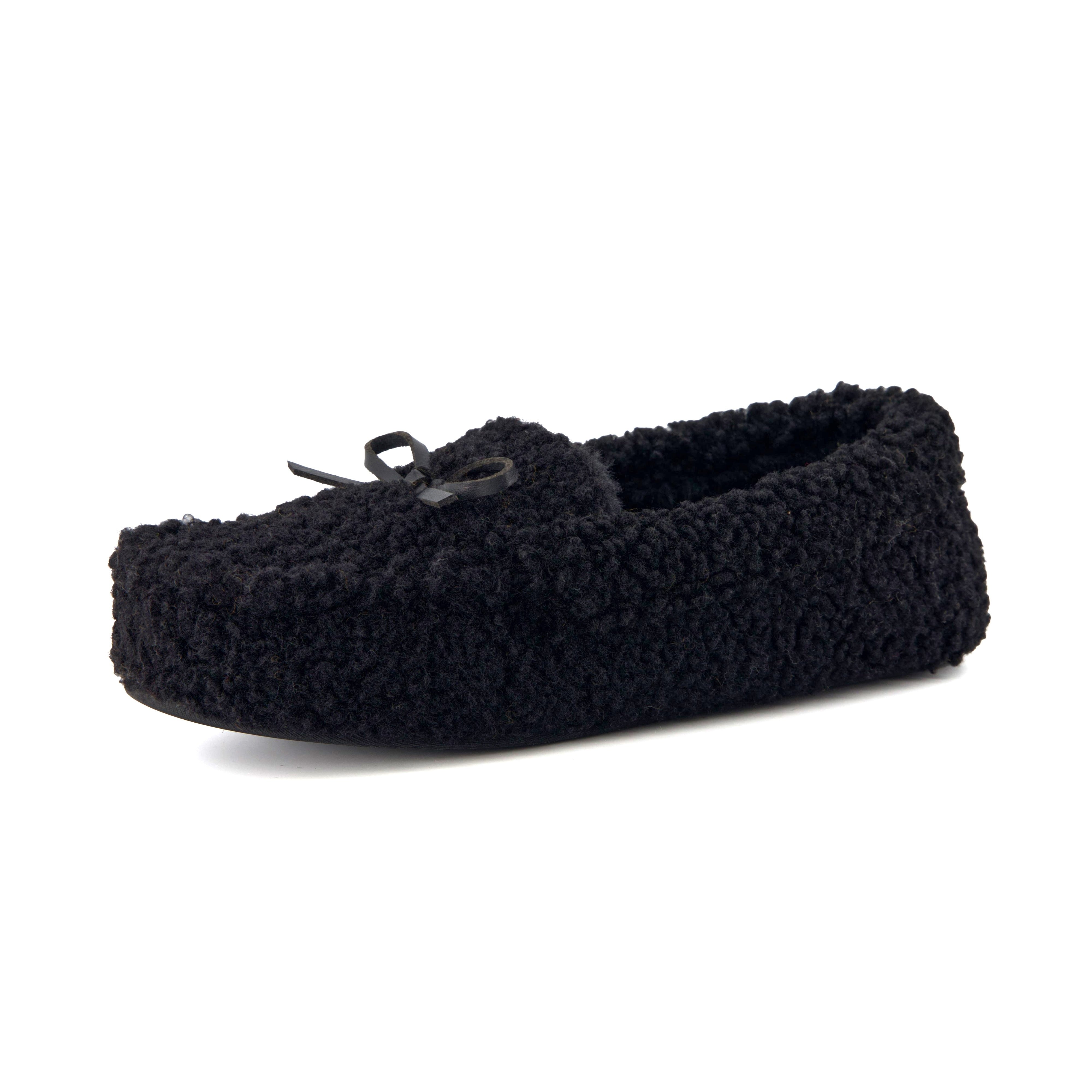 Star Sherpa Moccasin Slippers Black