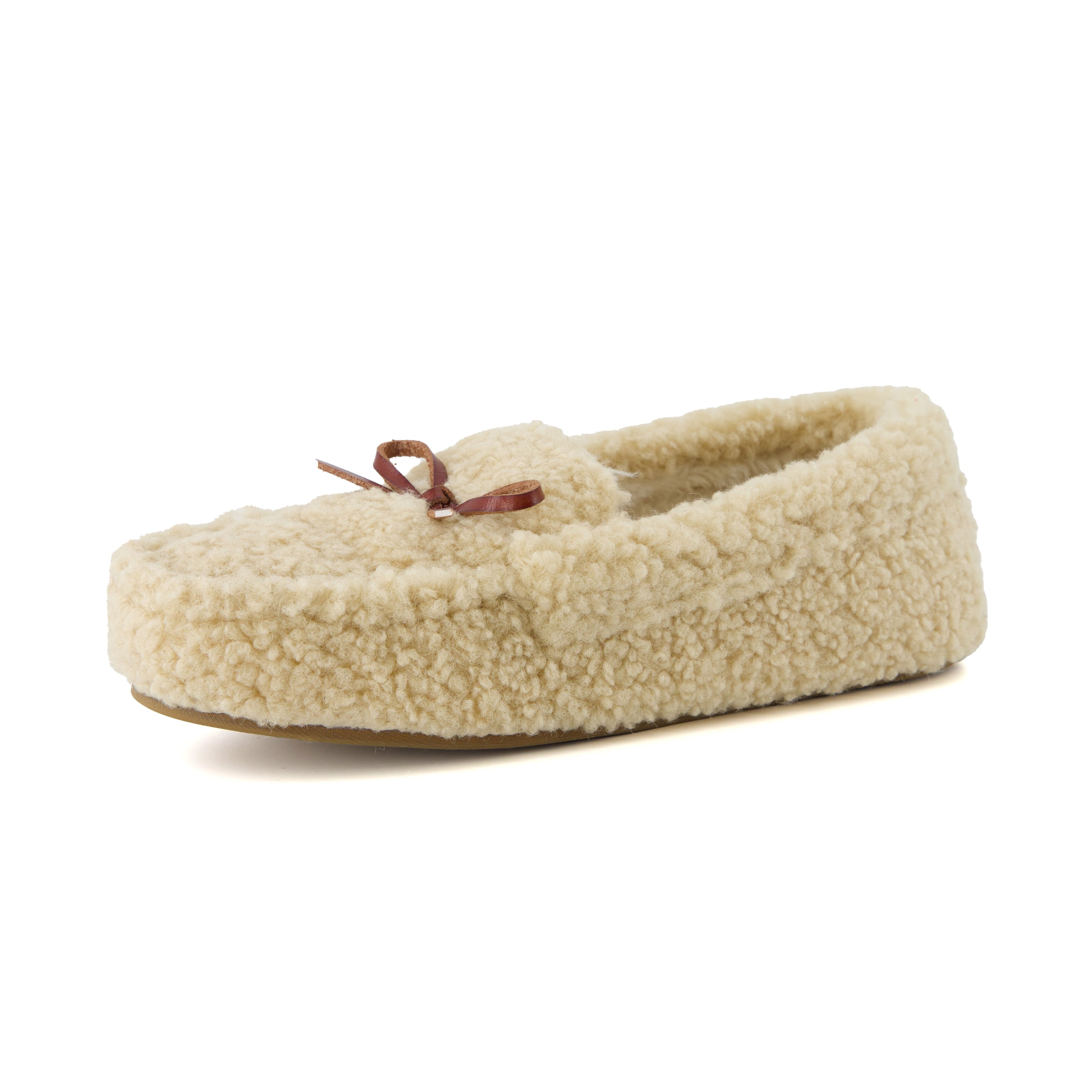 Star Sherpa Moccasin Slippers Beige