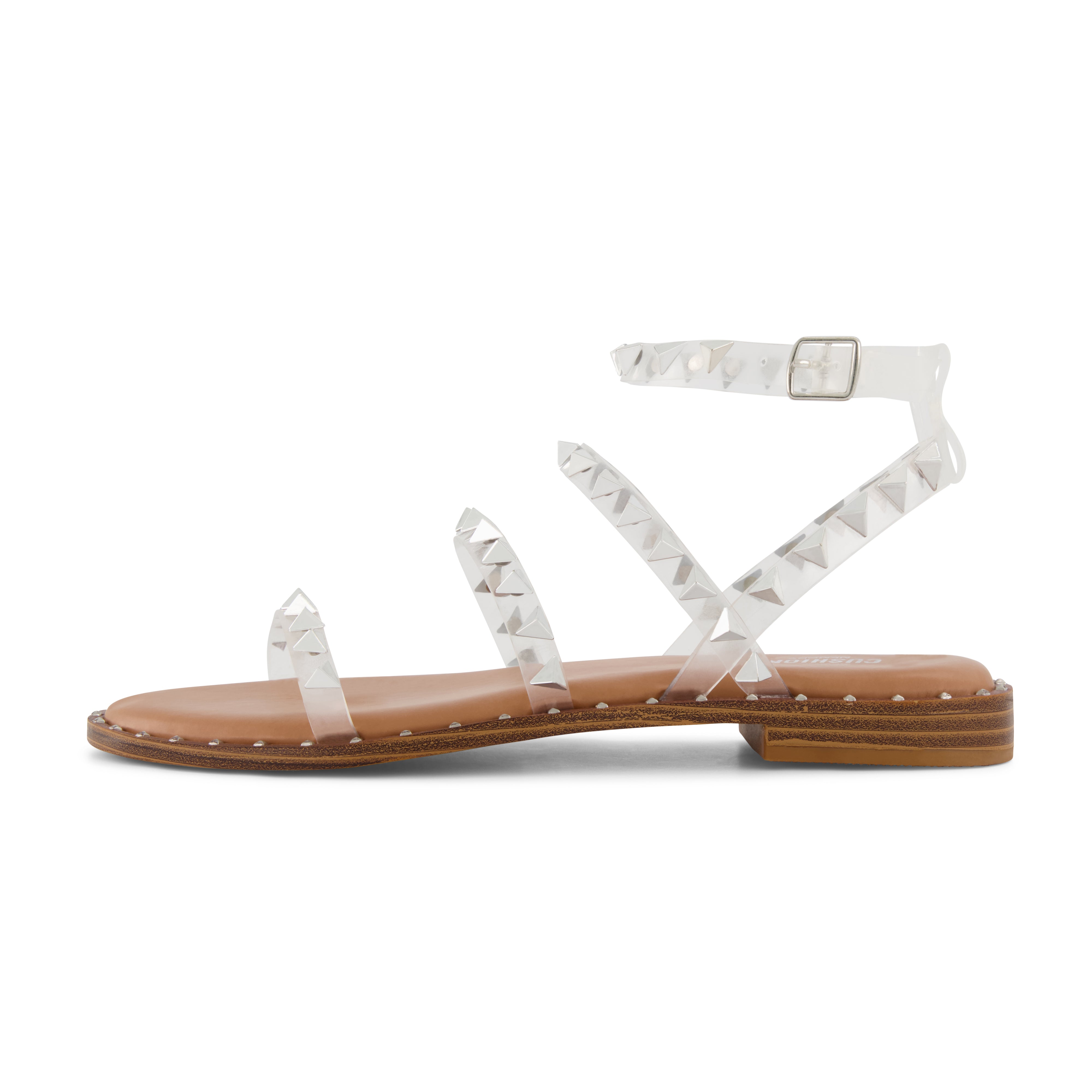 Clear studded flat sandals on sale