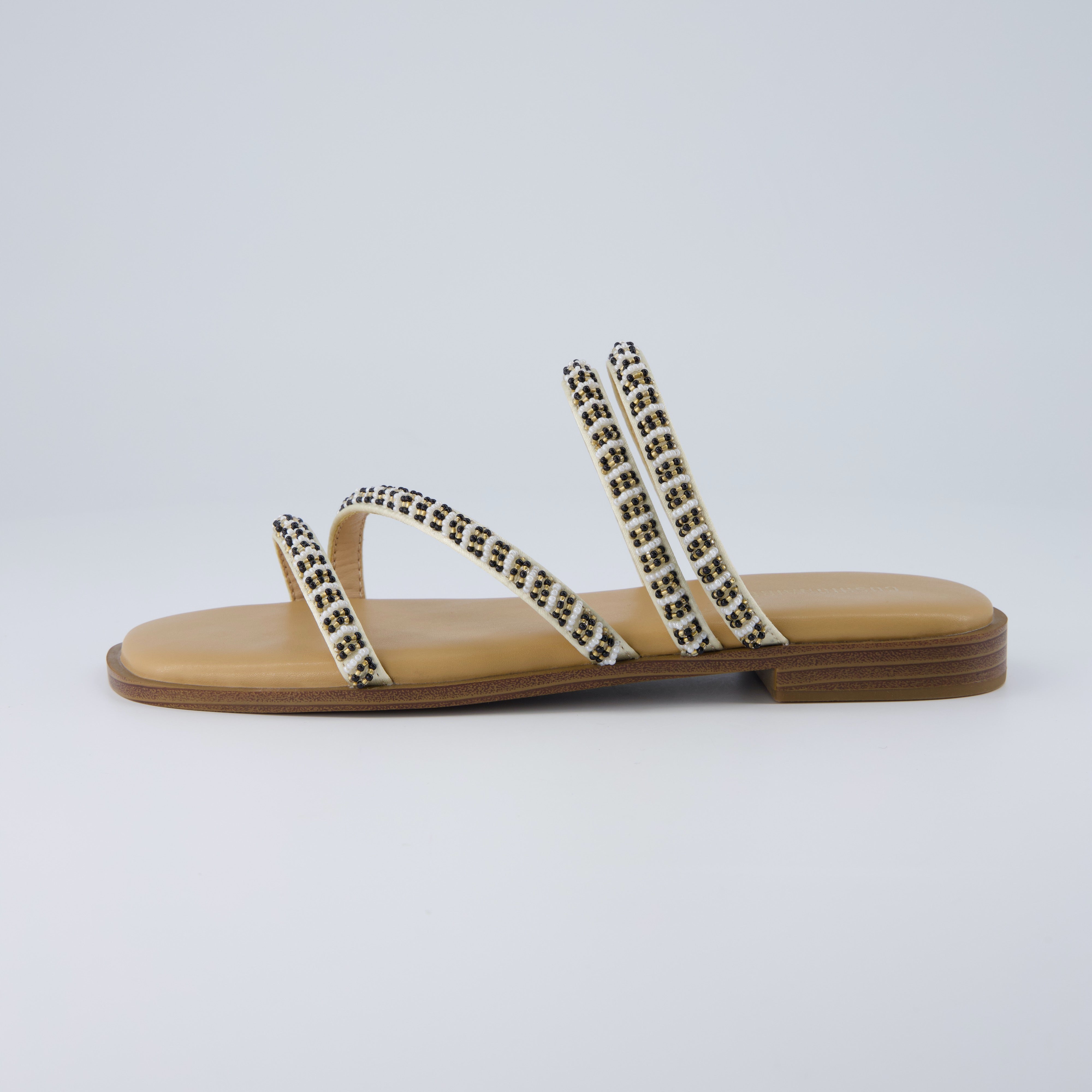 Vivid Beaded Flat Sandal Tan