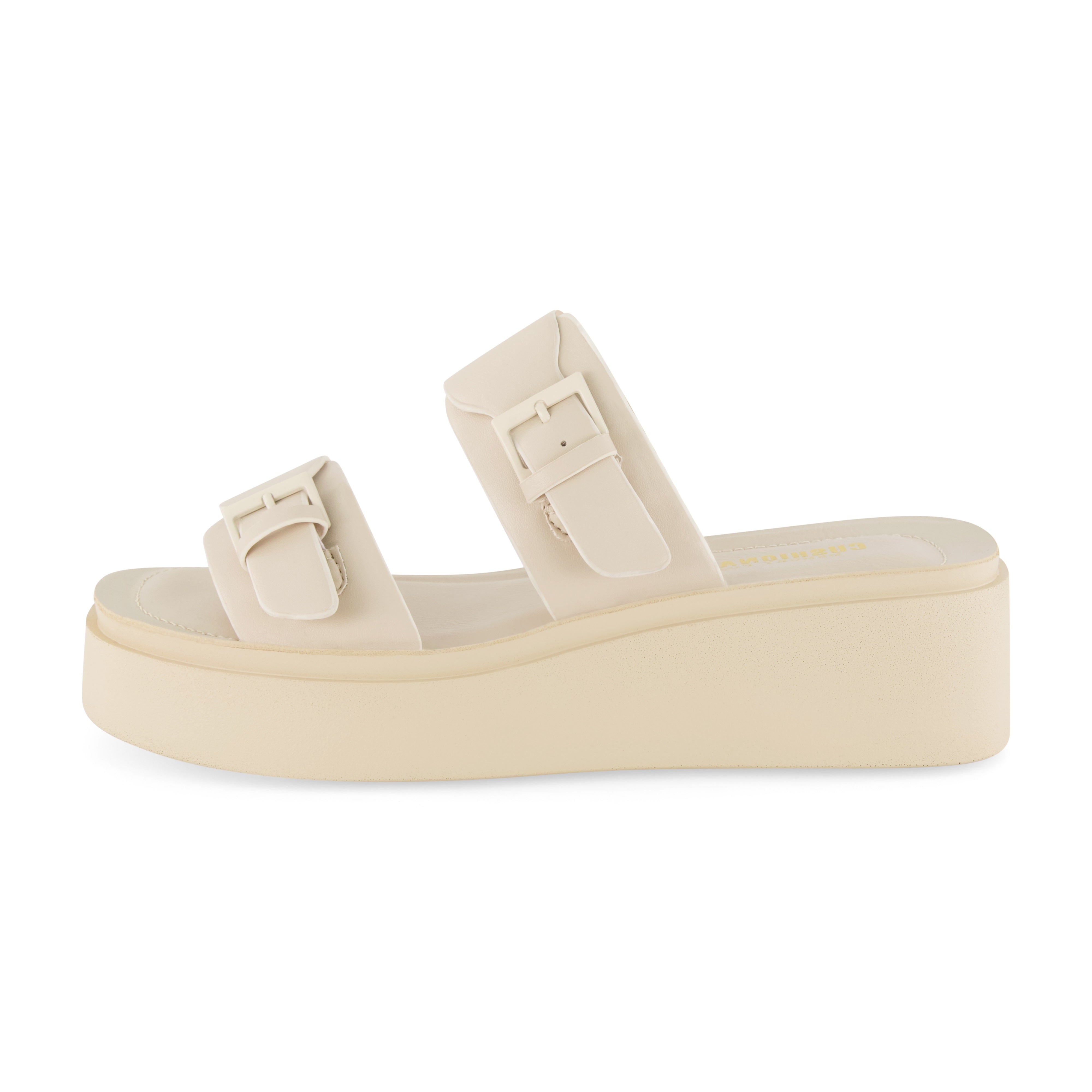 Cream-colored leather sandals with a platform and stable heel - BRAVOMODA